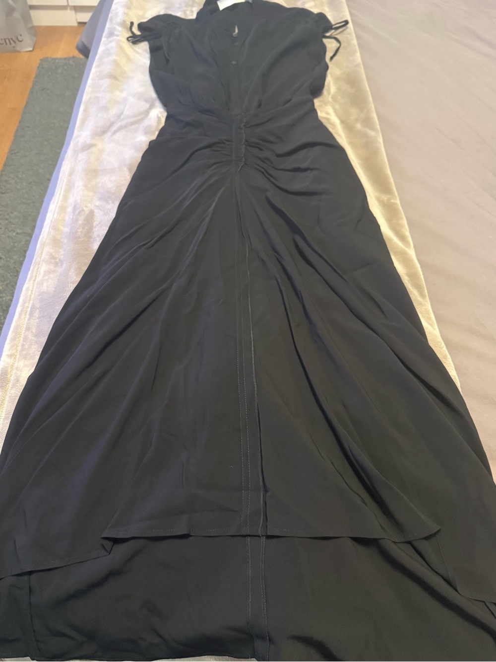 Black Ruched V-Neck Maxi Dress